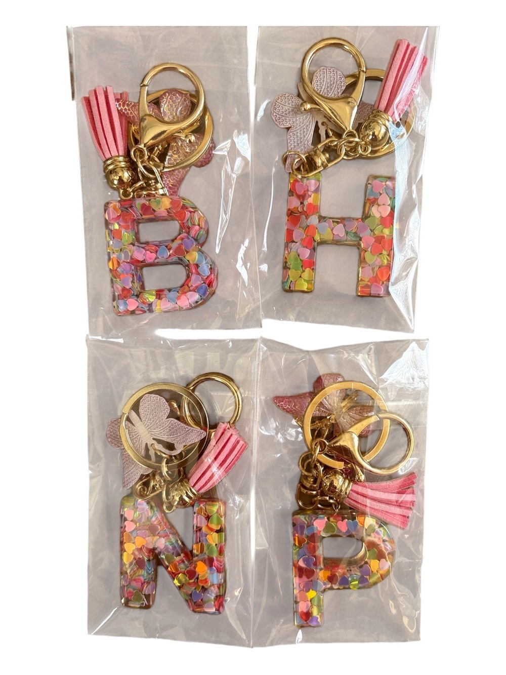 Pink Letters Initial Key Ring Bag Charm Keychain
